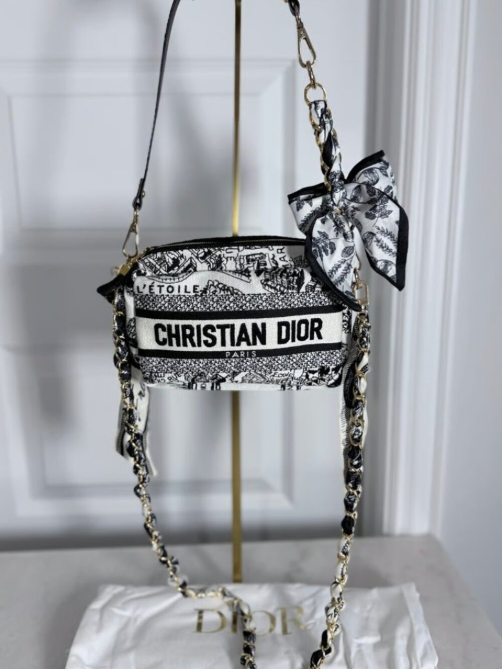 Dior Beauty GWP Dior CARO Pouch w chain/scarf/bow removable strap & dustbag